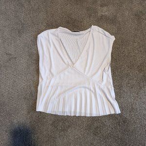 White Zara V-Neck Flowy Blouse